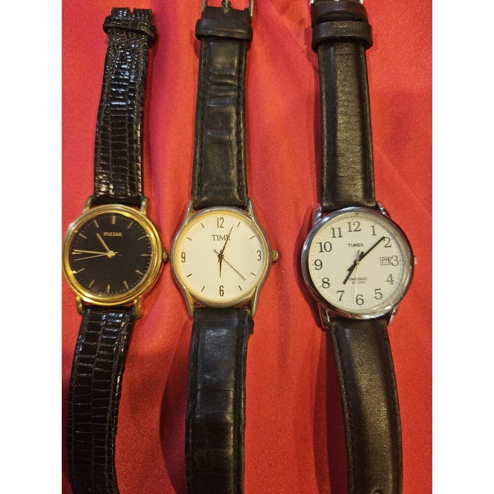 3 watches PULSAR, TIME, TIMEX 1980'S QUARTZ WATCHES. Well Used And Loved